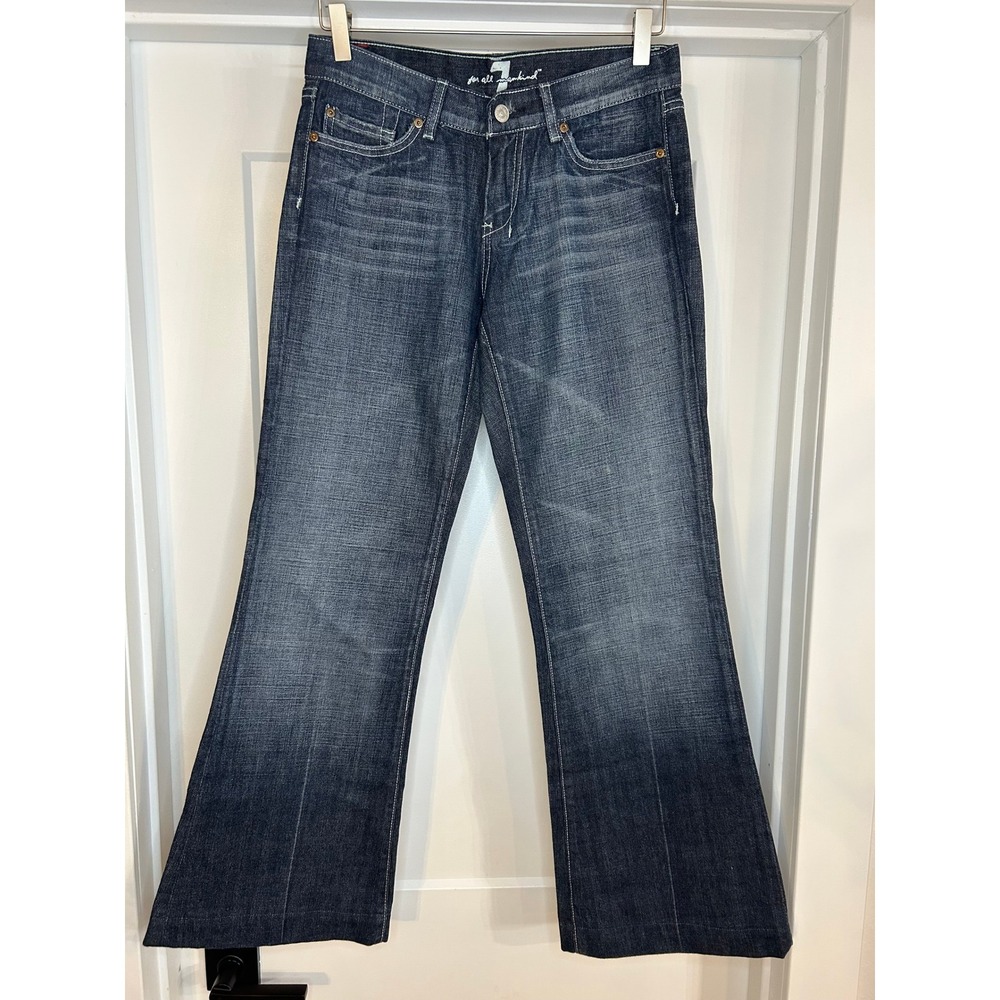 7 For All Mankind Dojo Wide Leg Flare Jeans Studded Pocket Dark Wash 27 Y2K USA